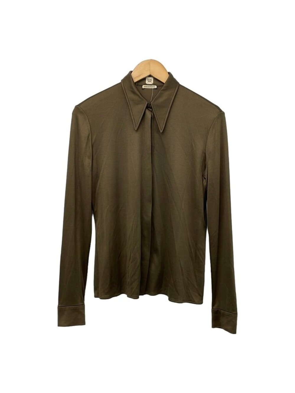 Hermes Long Sleeve Shirt Blouse M Khaki Silk